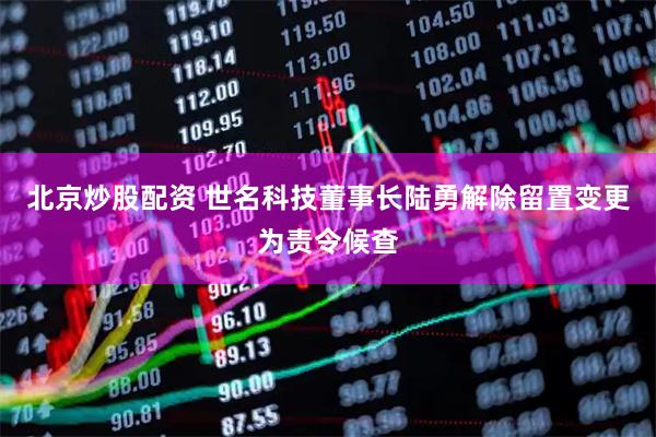 北京炒股配资 世名科技董事长陆勇解除留置变更为责令候查